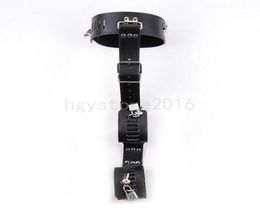 Bondage Faux Leather Locked Neck to Arm Bondage armbinder Restraint Collar Wrist Cuffs A6758327747