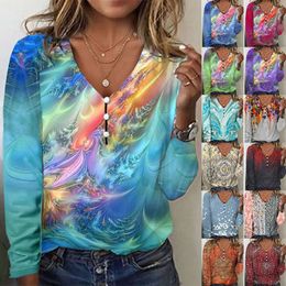 Designer Women's Fashion Casual T-shirt Spring and summer New V-neck Starry Sky Tie Dyed Pearl Button Long Sleeve T-shirt sweatshirt women tops Printed hoodie1MD3