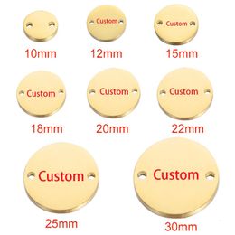 1030mm Custom Stainless Steel Textured Disc Charms 2 Holes Round Stamping Tag Double Hole Personalised Coin Findings 240309