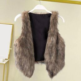 Women's Vests Ladies Vest Faux Leather Fur For Women V Neck Fluffy Cardigan With Open Stitch Design Winter Outerwear