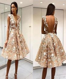 2020 New Plus Size Champagne Short Mini Homecoming Dresses Sheer Neck Lace Appliques Sleeveless Backless Puffy Cocktail Prom Party7096210