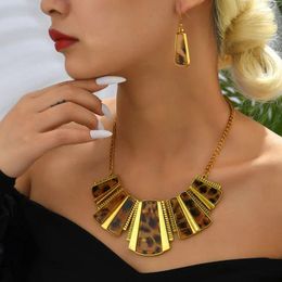 Necklace Earrings Set KMVEXO Vintage Statement Resin Leopard Jewellery Punk Geometric Earring Fashion Women Costume Accessories