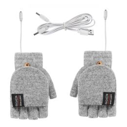 Gloves Winter Halffinger Doublesided USB Heating Gloves Lip Cover Wool Warmth Fingerless Mittens 5V Skiing Fishing Heated Glove