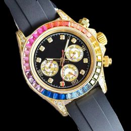 Orologio di Lusso Herren-Designeruhren, hochwertiges, leuchtendes Gummi-Edelstahl-Armband, Diamantuhr, Regenbogen-Vollfunktions-Automatikuhr 2024, SB077 C4