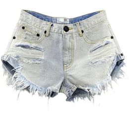 Sexy Low-waisted Denim Shorts Summer Hole A Wide-leg Pants Ripped Jeans for Women 240322