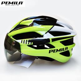 PEMILA Cycling Helmet Man Women Goggle Road Mountain Bike Lens For Riding Bicycle Sports Skateboard Scooter EBike 240312