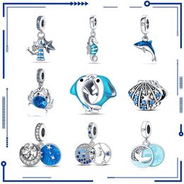 925 Silver Cross Border Amazon Hot Selling Ocean Blue Wind Dolphin Seahorse Pendant Beads DIY Jewellery Accessories Free Shipping