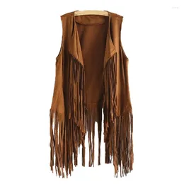 Women's Vests Women Faux Suede Ethnic Sleeveless For Jacket Long Fringe Tassels Hippie Open Front Cardigan Vintage Cowgirl Waistcoat Vest