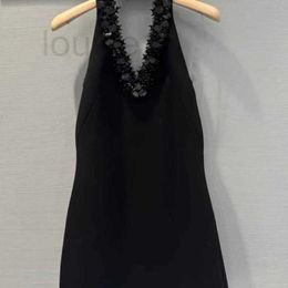 Basic & Casual Dresses Designer Brand Miu Style Black Dress Handmade Beaded Sequin Hanging Neck Skirt Backless Sexy Banquet Autumn New UY7H