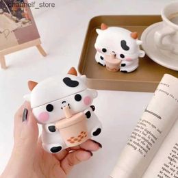 Earphone Accessories 3D Boba Cow Cartoon Case for AirPods Pro 1 2 3 Wireless Earphone Protective Case Cover for Airpods 2 Case Charging Cover BoxY240322