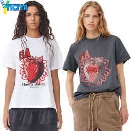 YICIYA GAN brand T-shirts new y2k clothes crop tops fashion woman Strawberry Printing Short Sleeve tops Pullovers vintage tees