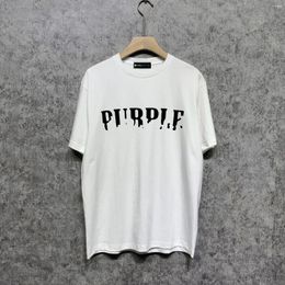 Men's T Shirts 2024 Summer Fashion Brands Purple Letter Printing T-shirt For Men Short Sleeved T-shirts Cotton Round Neck Mens