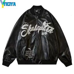 YICIYA Leather varsity Jackets Embroidery Men Women Racing High Street Oversized Baseball Coat Harajuku Vintage Outwear Couple 240319