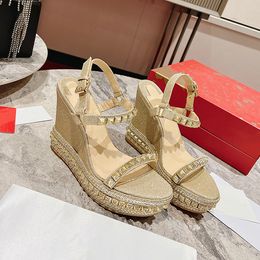 Summer waterproof platform thick sole sandals, luxurious high-end leather Matsutake woven wedge heel sandals, designer women's high heel sandals