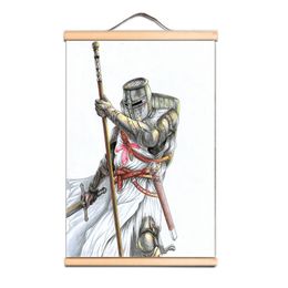 The Crusades Art Posters and Prints Vintage Templar Knights Canvas Scroll Painting with Solid Wood Axis, Unique Wall Charts CD20