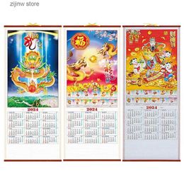 Calendar 2024 Dragon Calendar Planner Chinese Zodiac Hanging Scroll Calendar Wall Large New Year Calendar 30x12.52 inches Y2403