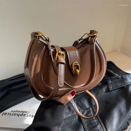 Drawstring Saddle Single Shoulder Bags For Women 2024 Designer Trend Leather Small Underarm Crossbody Handbag And Purse Retro Female Bag