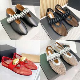 Designers Dress Shoe New Women Ballet Flats Hollowed Out Mesh Sandal Mules Round Head Loafers With Box 544