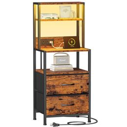 Furnulem 39 Inch (approximately 99.1 Cm) High with 2 Drawers Charging Station, 2-in-1 Bedside Table and Bookshelf, Bedroom, Home Office, Dormitory, Rural Brown