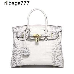 Genuine leather BK Handbag Family's Alligator Women's Fashion Top Layer Cow Himalayan White Tote Shoulder Bags