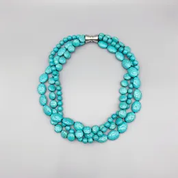 Pendants FoLisaUnique 3 Strands Round Coin Shape Oval Turquoise Necklace For Women Birthday Gift Stacking Layers Twist Choker