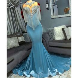 Aso Ebi Beaded Arabic Crystals Prom Dress Mermaid Satin Sexy Evening Formal Party Second Reception Birthday Engagement Gowns Dresses Robe De Soiree ZJ Es