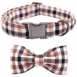 Collars Cotton Fabric Dog Collar with Bow Tie Yellow for Big and Small Dog