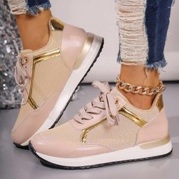 Casual Shoes 2024 Fall Women Mesh Sneakers Breathable Lace Up Wedge Ladies Sports Mixed Colours Chunky Wedges Female 43