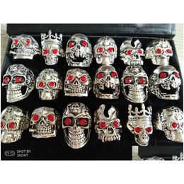 Cluster Rings 20Pcs Head Red Eyes Skl Gothic Ring Mens Skeleton Biker Rocker Cz Wholesale Punk Cool Jewellery Man Boy Party Gif Dhgarden Dhu7H