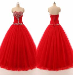 Cheap Red Prom Quinceanera Dresses Tulle Pleated Beaded Strapless Backless Prom Dress 8th Grade Sweet 16 Girls Special Occasion Dr9950387