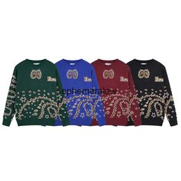 Men's Sweaters Womens New Vintage Cashmere Letter Jacquard Knitted Sweater Couple Fashion Loose and Casual Pullover H240401