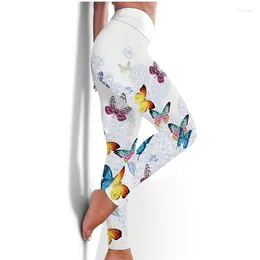 Active Pants 2024 Fashion Fitness High Elastic Sweat Absorption Digital Printing Butterfly Tights Waist Slim Yoga Leggings