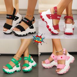 2024 Women's plus-size sandals with wedge soles, thick heels, round head, open toe letter, one-line buckle GAI Size EUR 35-43