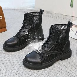 Boots Summer Ankle Women's 2024 Chunky Hollow Out Shoes Brand Female Black Round Toe Lace-up Ladies Fashion Platform Comfort