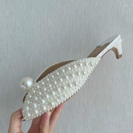 Slippers Sweet Pearl Fish Mouth Outdoor Summer Korean Style Princess Low Heel All Fashion Women's Sandals Size 42