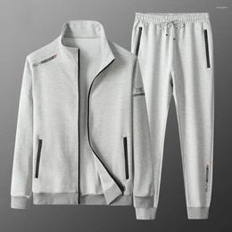 Men's Tracksuits 2 Pcs/Set Men Coat Pants Suit Stand Collar Zipper Closure Soft Warm Casual Elastic Waist Tracksuit Sports