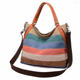 Shoulder Bags Vintage Crossbody Messenger For Women Lady Striped Boho Thai Top Contrast Color Big Tote Bag Large Capacity