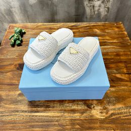 Crochet Flatform Slides Designers Weave Triangular Platform Sandals Women Summer Casual Beach Platform Slippers