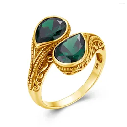 Cluster Rings Trending Water Drop Green Emerald For Women Gold With Stones Luxury Designer Unqiue Jewellery Accesories Wedding Party Gift