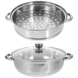 Double Boilers 1 Set Double-layer Food Steamer Steaming Tool Stainless Steel Pot