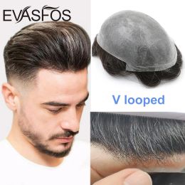 Toupees Toupees Skin PU Hair Pieces Men Toupee Undetectable VLooped Thin Skin Hair Replacement For Men Real Human Hair Toupee Mens