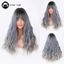 Wigs Blue Grey Long Curly Women Wigs Wicth Ghost Cosplay Halloween Costume Party Daily Wig High Density Heat Resistant Synthetic Wig