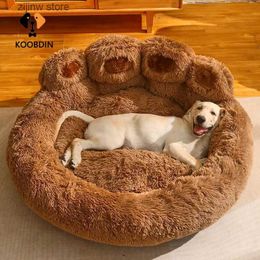 kennels pens Dog bed circular pet cat house long plush deep sleep warm bear claw shaped ultra soft cushion suitable for medium and large dog pet supplies Y240322