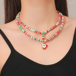 Pendant Necklaces 1PC Fashion Gold Color Christmas Bracelets Necklace Imitation Pearl Santa Claus Jewelry Gifts Xmas Tree