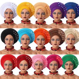 Ethnic Clothing Bonnet Femme Gele Headtie Already Made Nigerian Turbans For Women Aso Oke African Head Wrap Fashion Cap High Quality 1Set