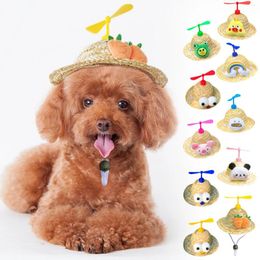 Dog Apparel Pet Hat With Rotating Windmill Summer Small And Medium-Sized Puppy Po Props Cool Straw Sun Hats Supplies Hawaii