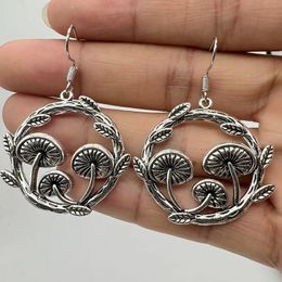 Vintage Metal Oversized Round Hand Carved Mushroom Earrings Fashion Women Hook Drop Jewelry 240320