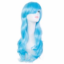 Wigs Sky Blue Wig FeiShow Synthetic Heat Resistant Fiber Long Wavy Hair Costume Cartoon Role Cosplay Hairpieces Party Salon Hairset