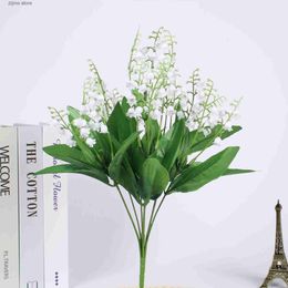 Faux Floral Greenery 36cm Artificial Lily of The Valley Artificial Flower Wedding Decoration Bride 7 Fork Hanging Bell Wind Chimes Flower Y240322