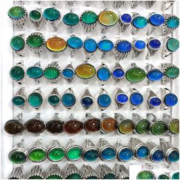 Cluster Rings Wholesale Bk Lots 50Pcs Mti-Styles Top Mix Mood Ring Temperature Control Colour Changing Vintage Men Women Jewe Dhgarden Dh4Yl